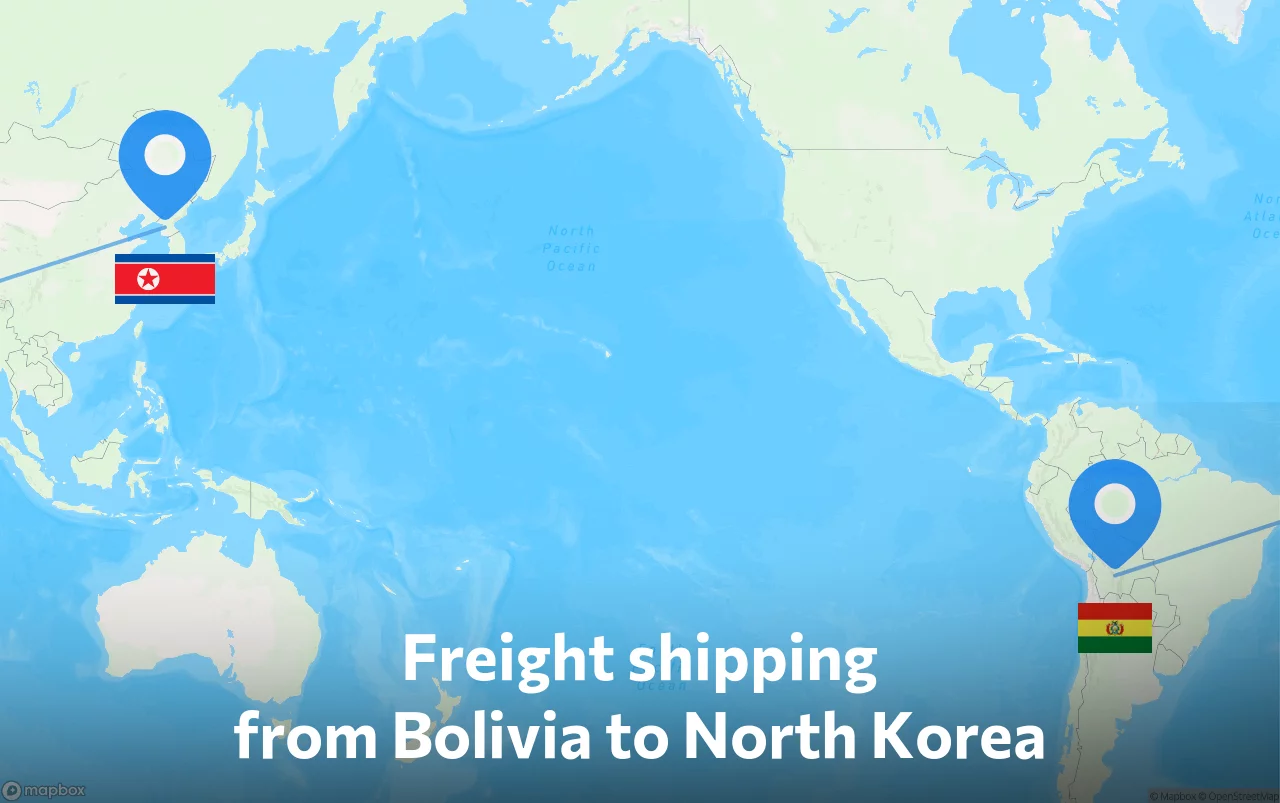 Shipping route from Bolivia to North Korea