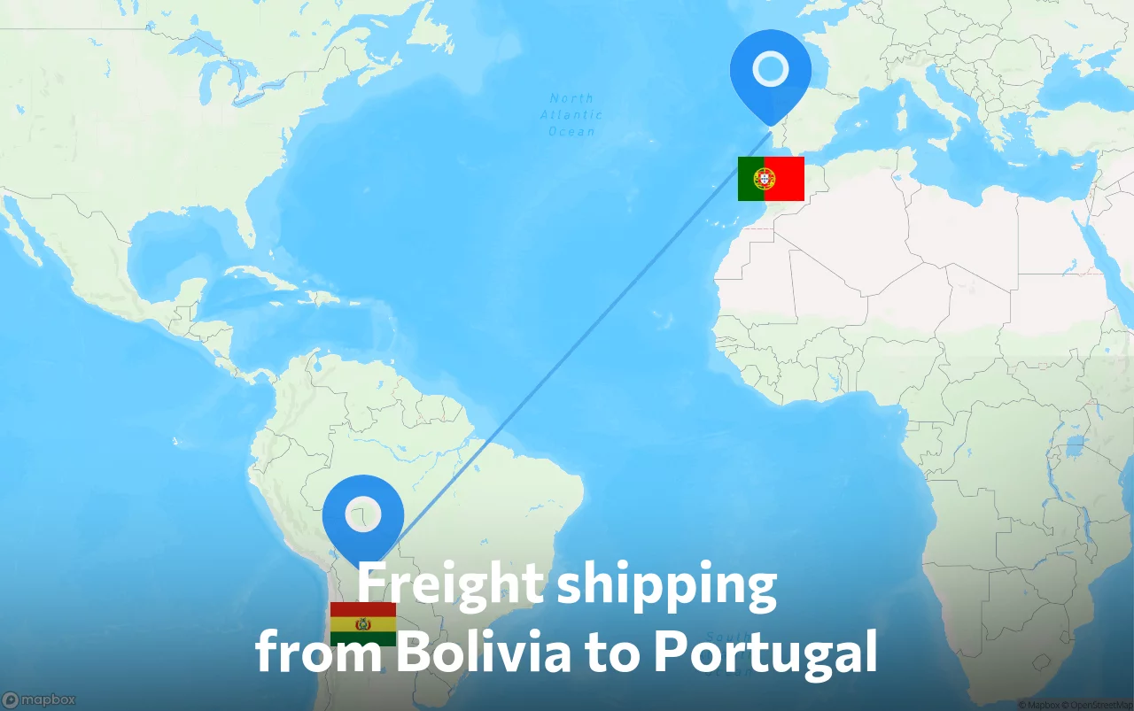 Shipping route from Bolivia to Portugal