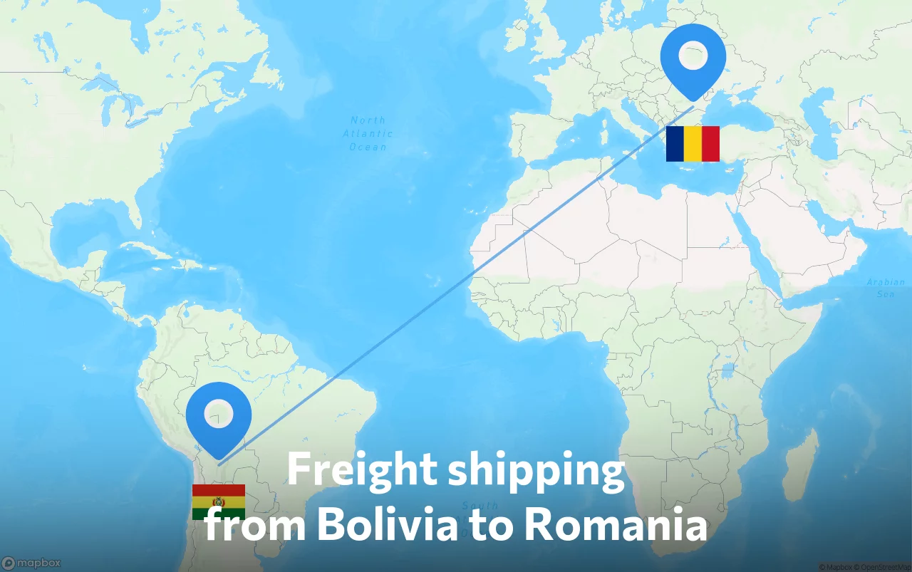 Shipping route from Bolivia to Romania