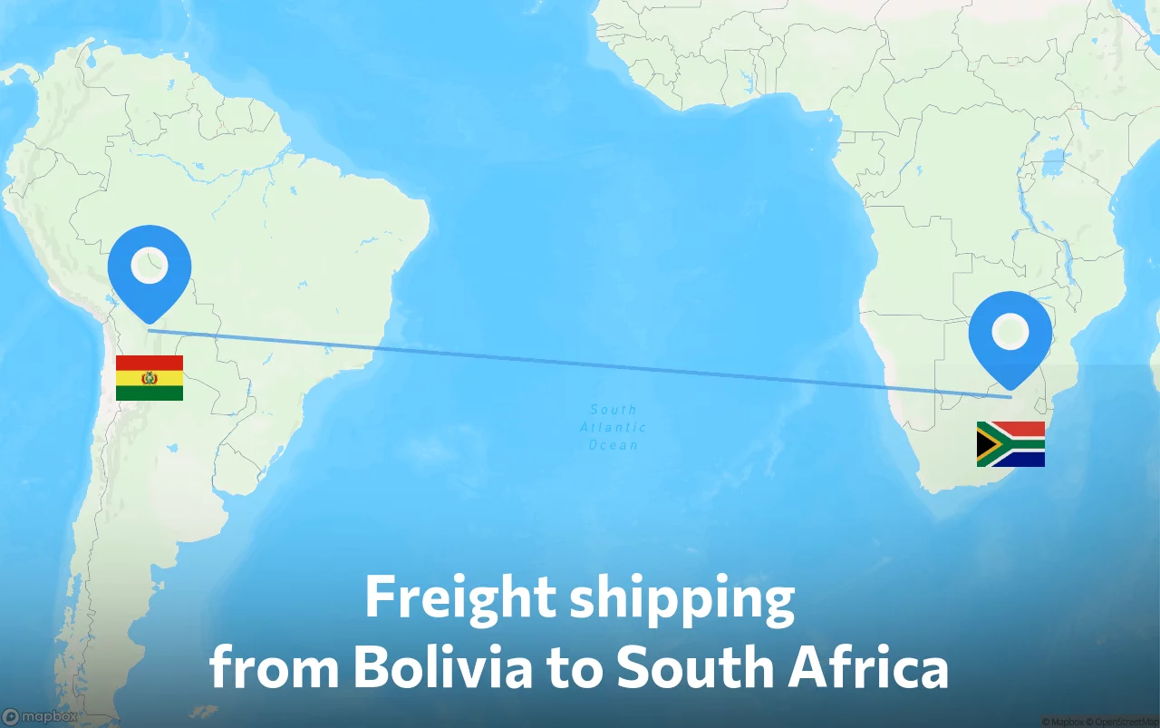 Shipping route from Bolivia to South Africa