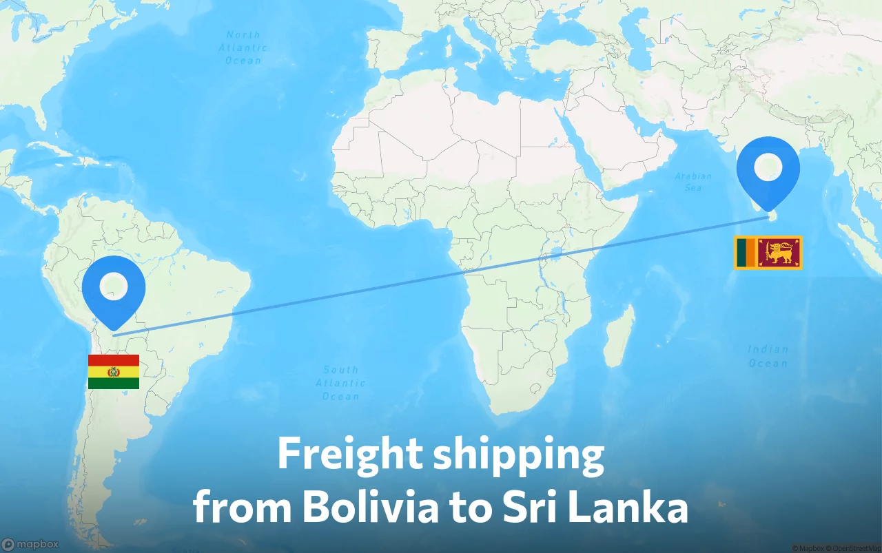 Shipping route from Bolivia to Sri Lanka