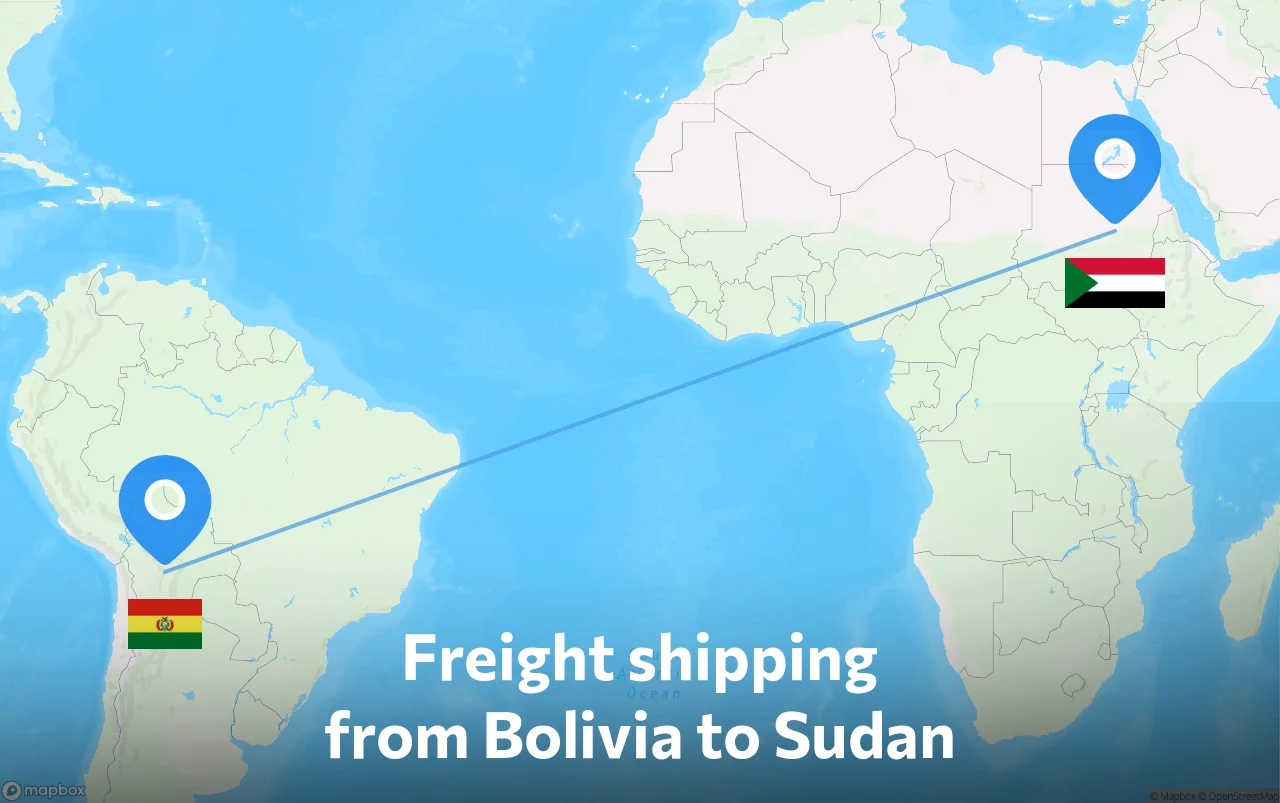 Shipping route from Bolivia to Sudan