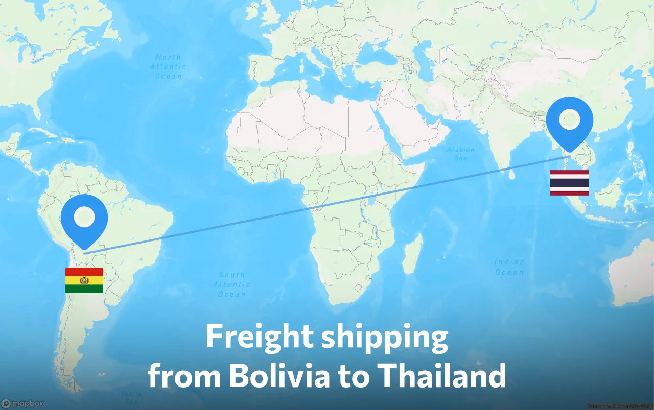 Shipping route from Bolivia to Thailand