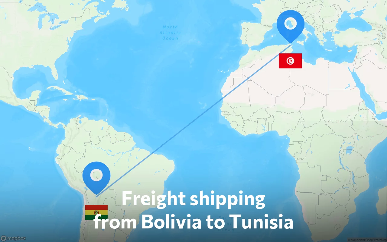 Shipping route from Bolivia to Tunisia