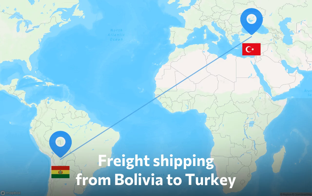 Shipping route from Bolivia to Turkey