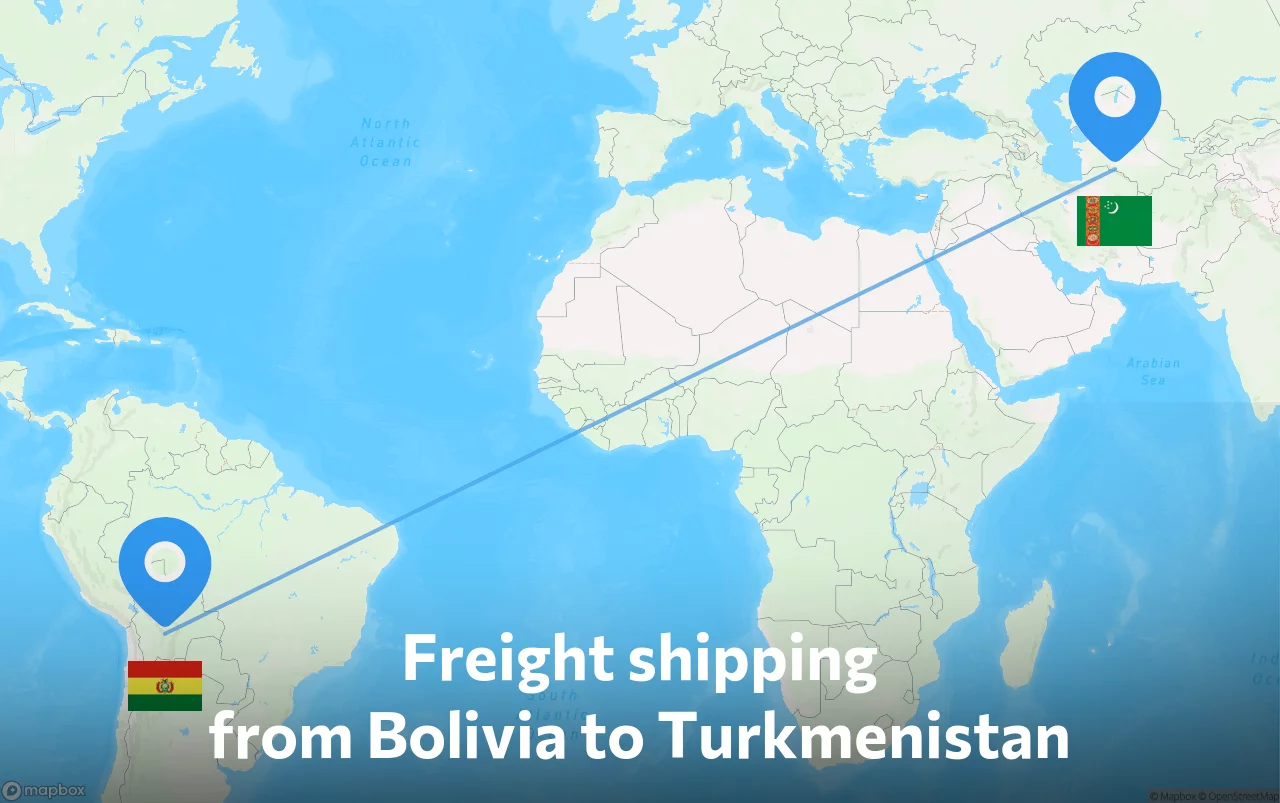 Shipping route from Bolivia to Turkmenistan
