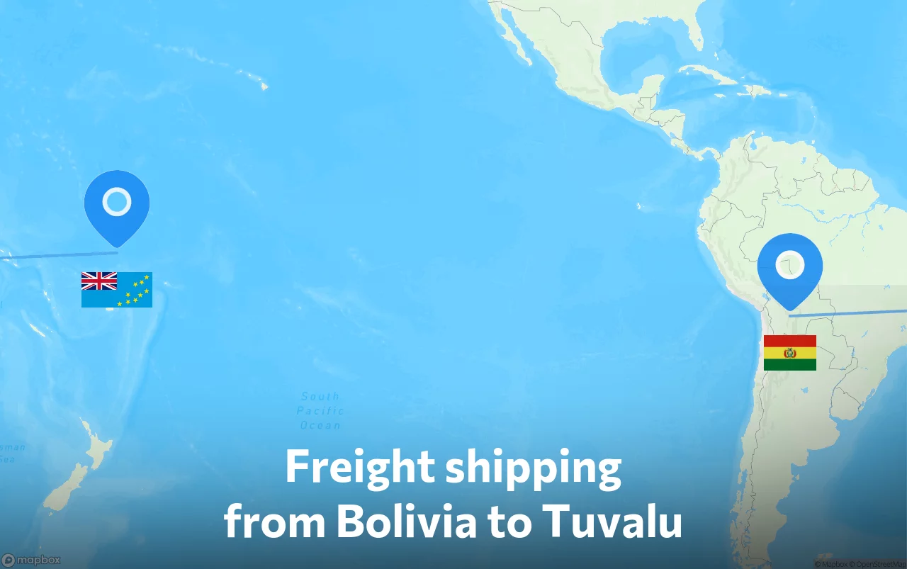 Shipping route from Bolivia to Tuvalu