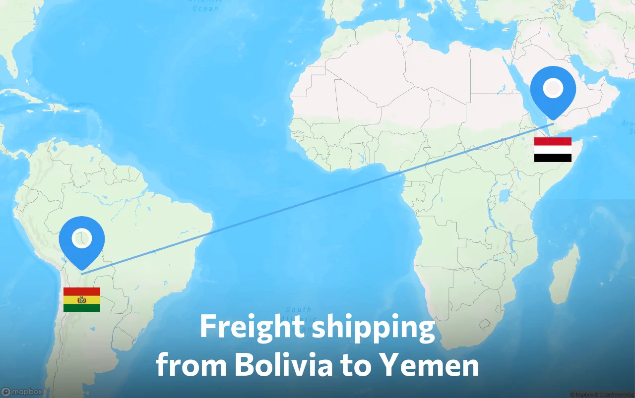 Shipping route from Bolivia to Yemen