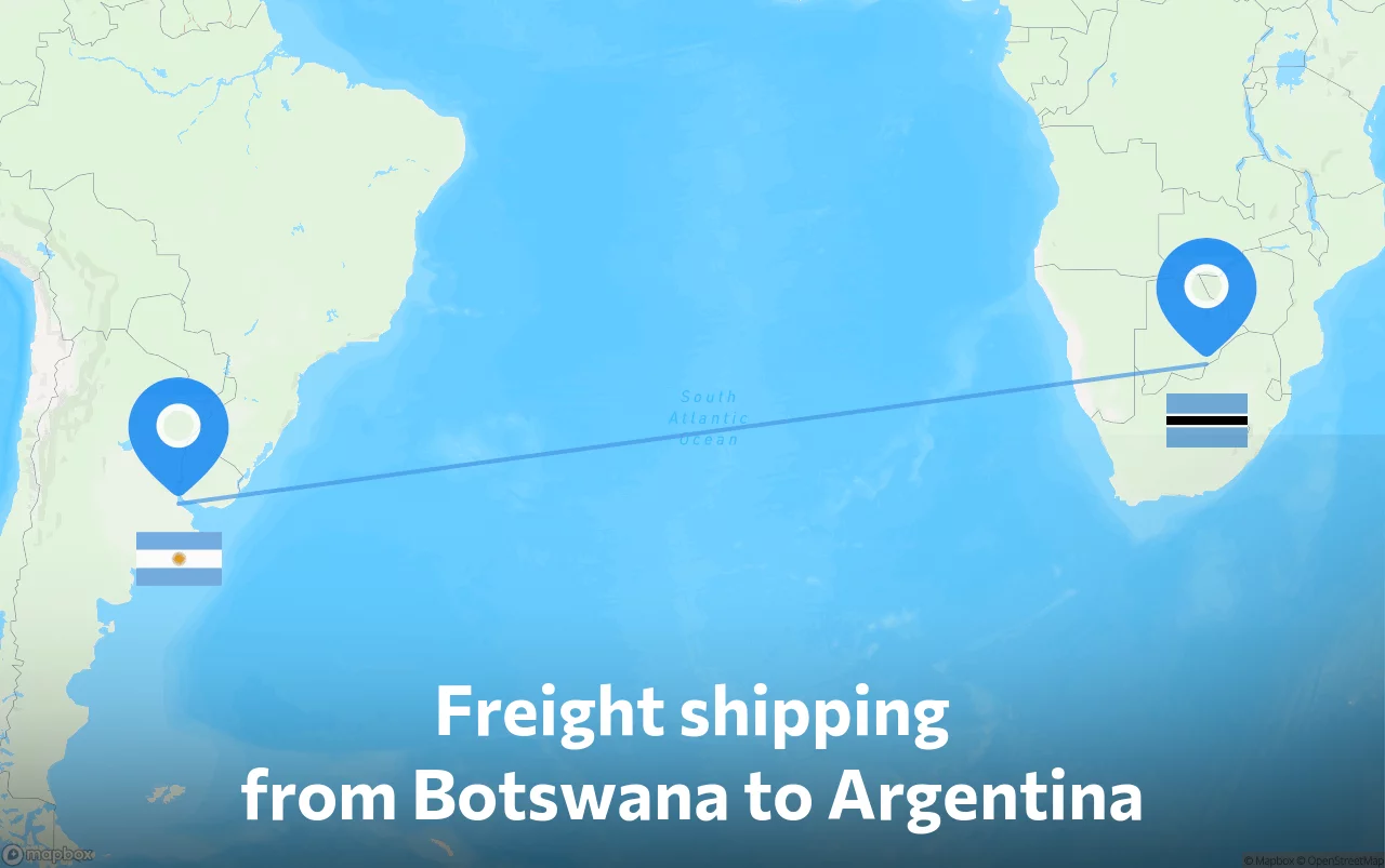 Shipping route from Botswana to Argentina