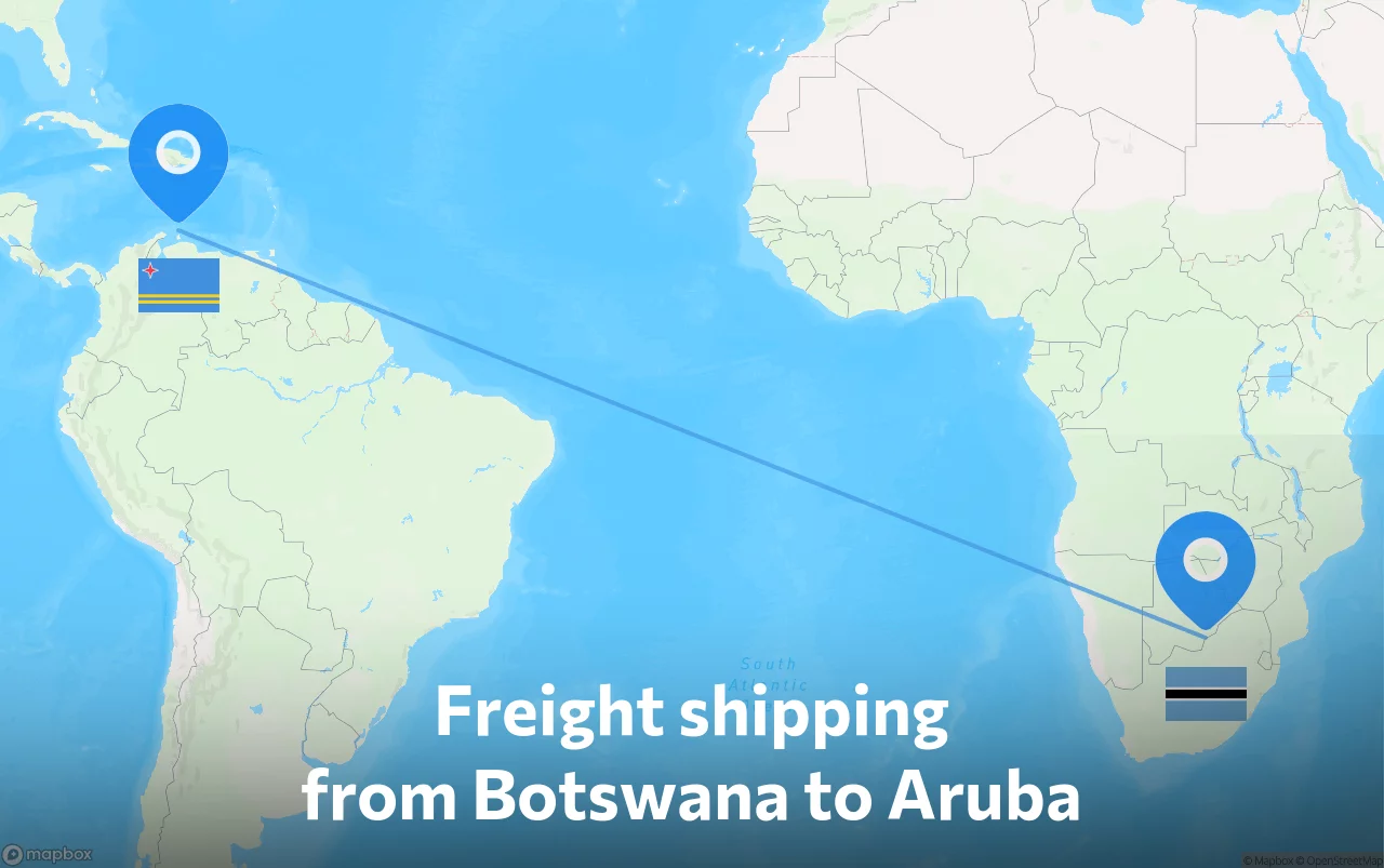 Shipping route from Botswana to Aruba