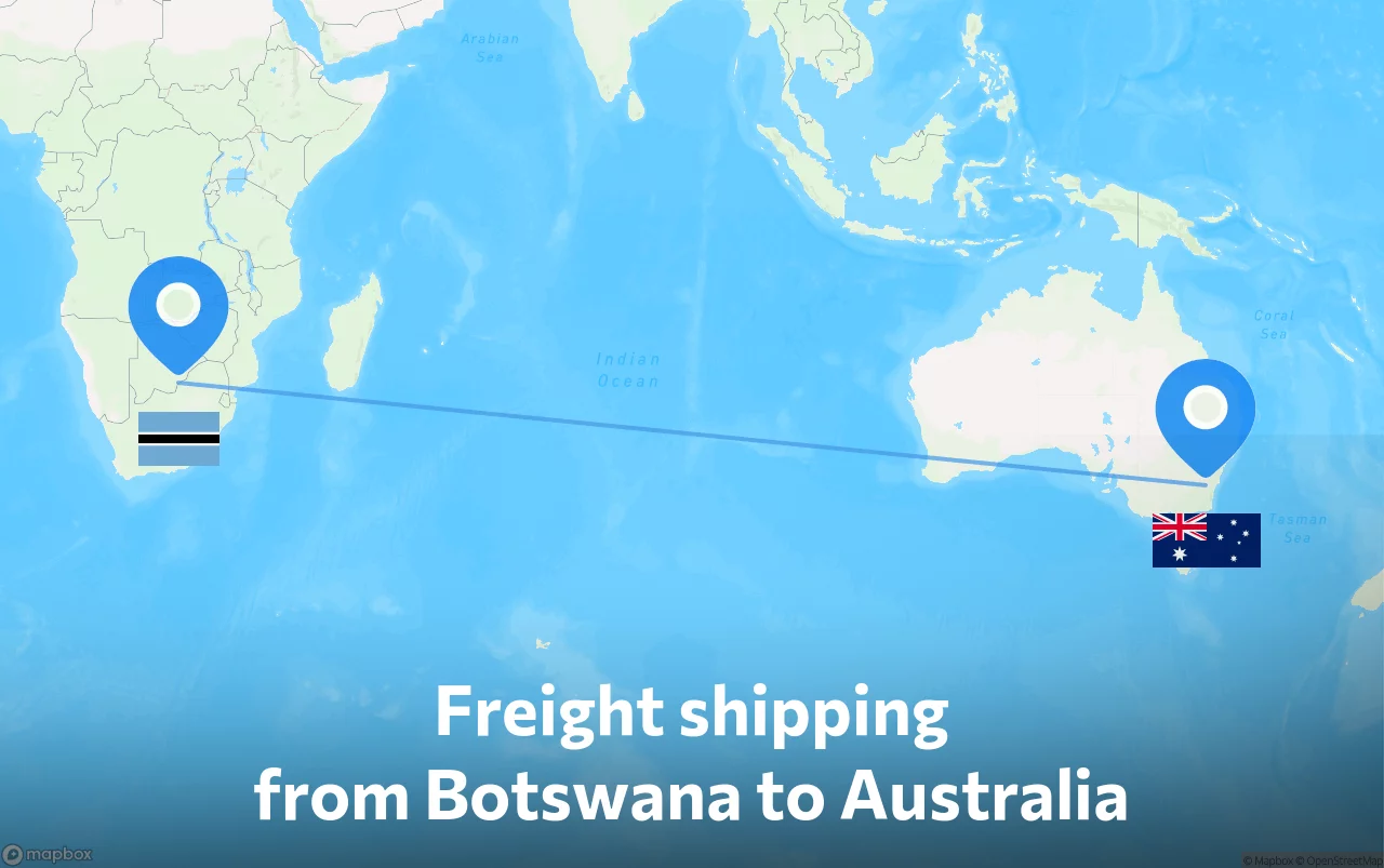 Shipping route from Botswana to Australia