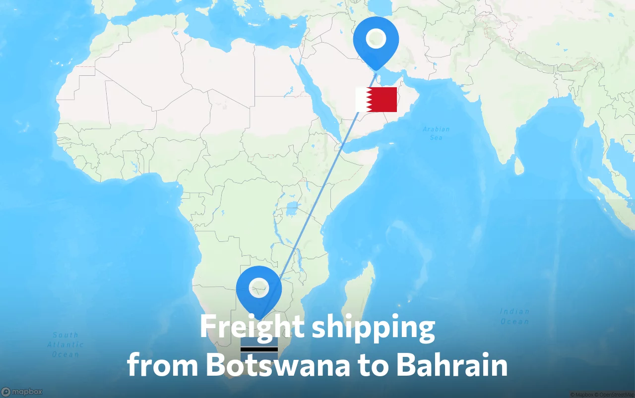 Shipping route from Botswana to Bahrain