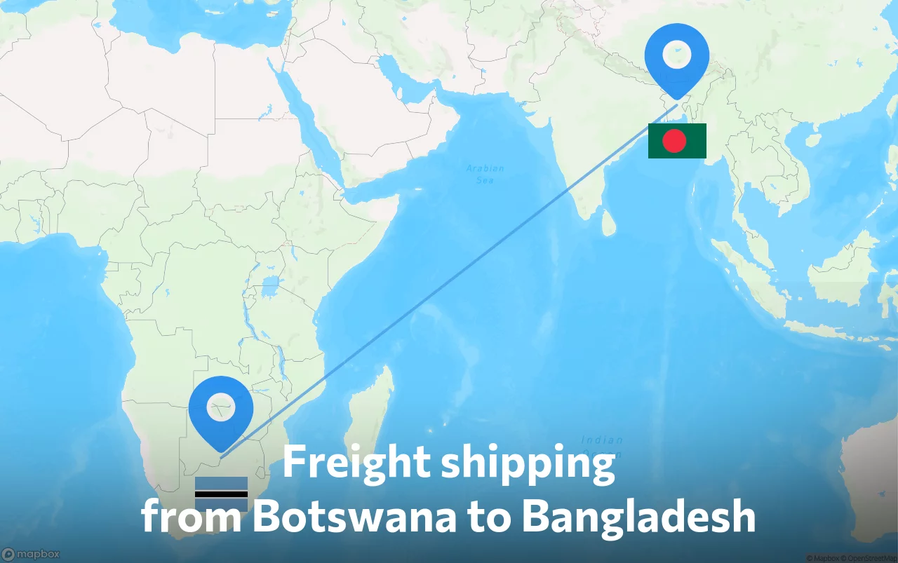 Shipping route from Botswana to Bangladesh