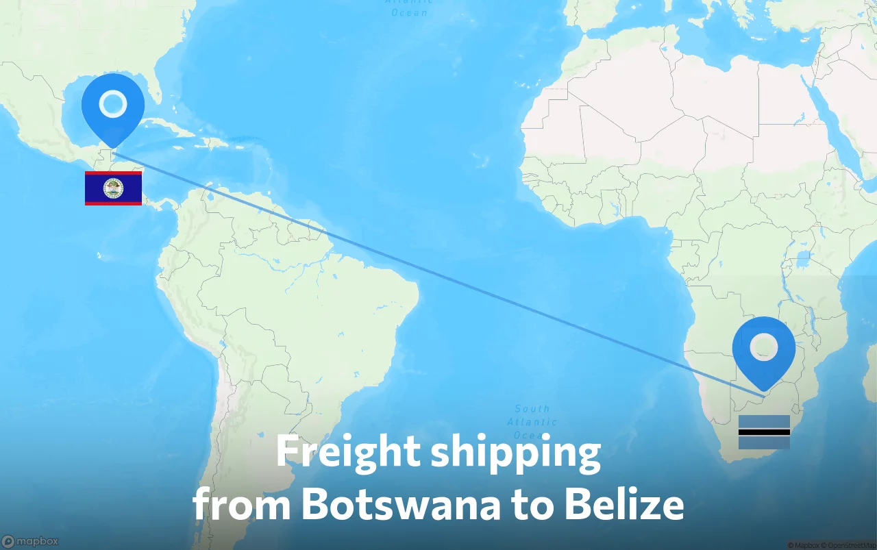 Shipping route from Botswana to Belize