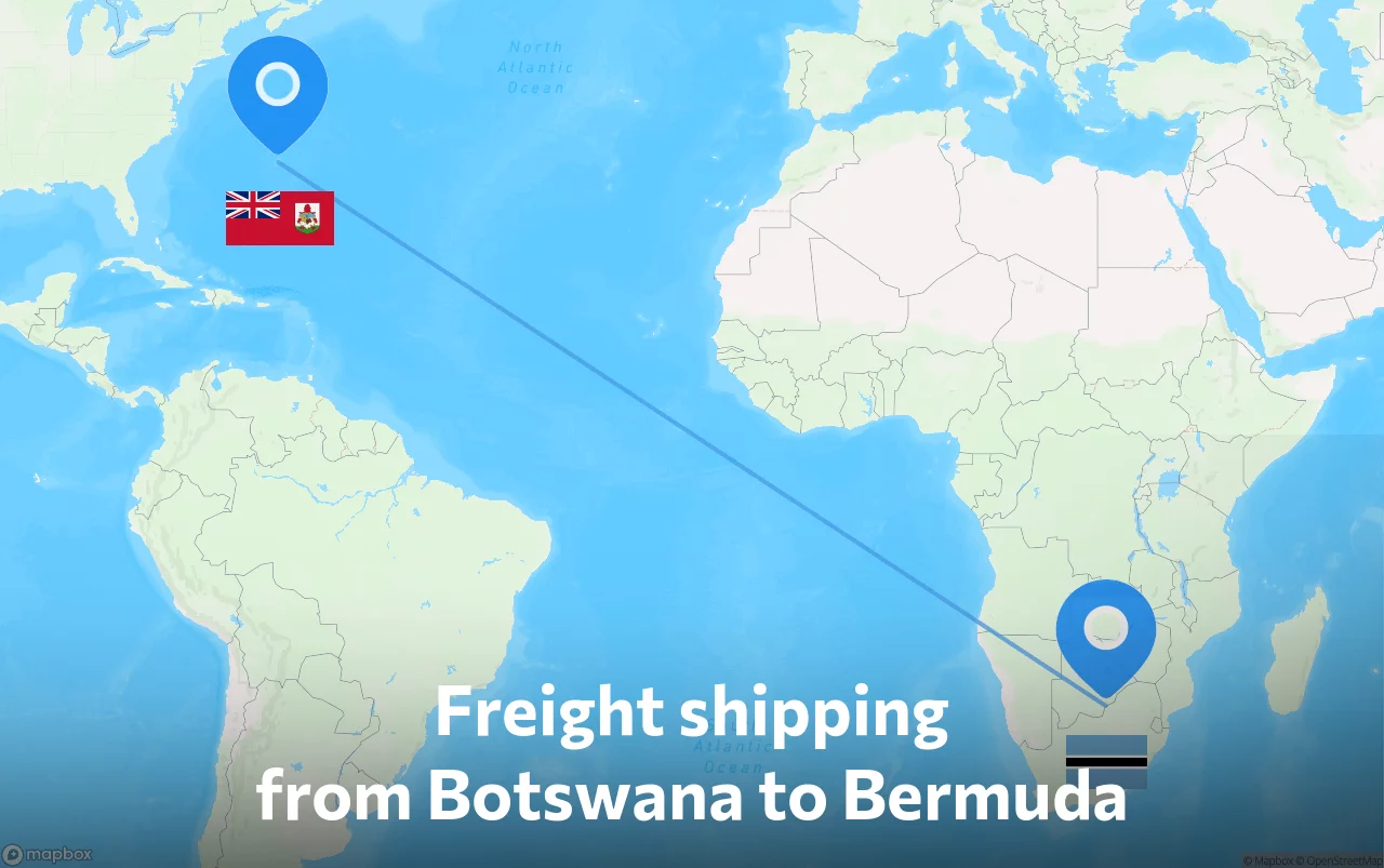 Shipping route from Botswana to Bermuda