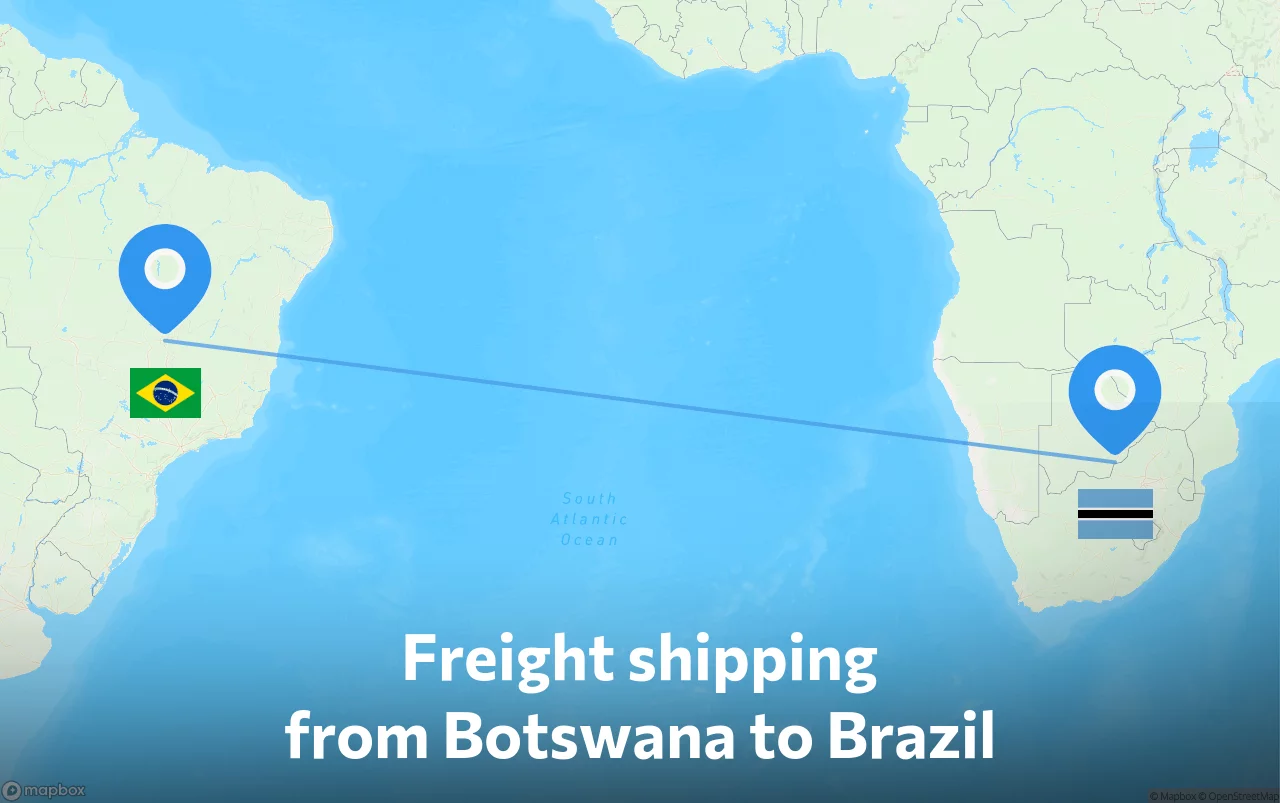 Shipping route from Botswana to Brazil