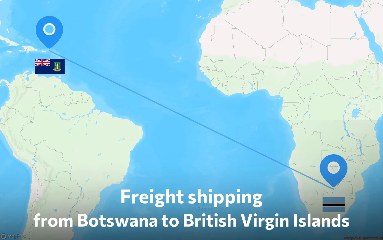 Shipping route from Botswana to British Virgin Islands
