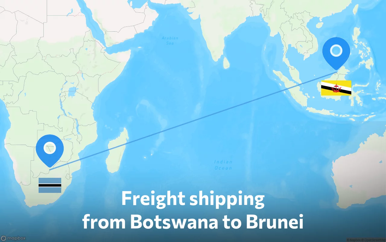Shipping route from Botswana to Brunei