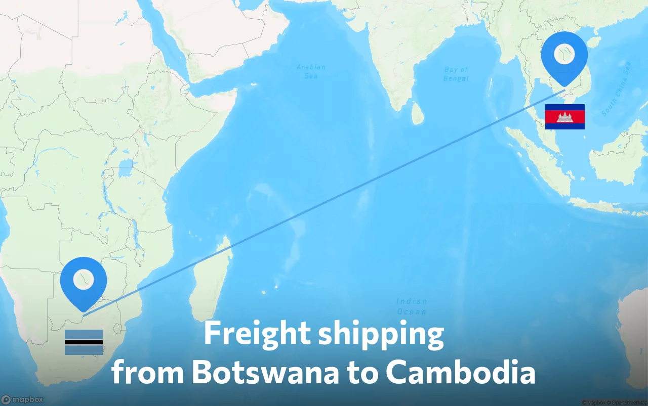 Shipping route from Botswana to Cambodia
