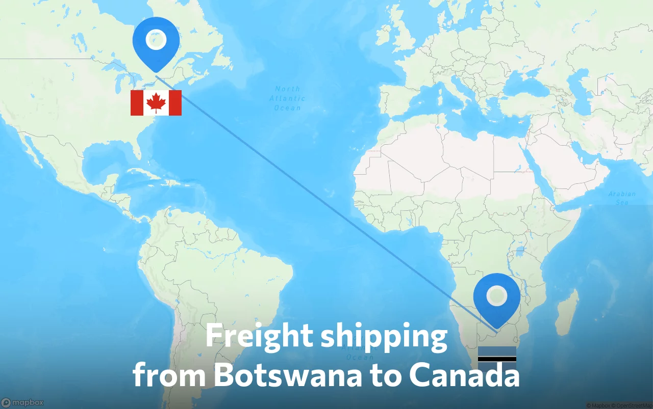 Shipping route from Botswana to Canada