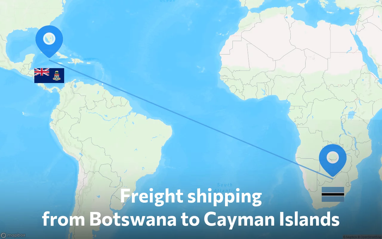 Shipping route from Botswana to Cayman Islands