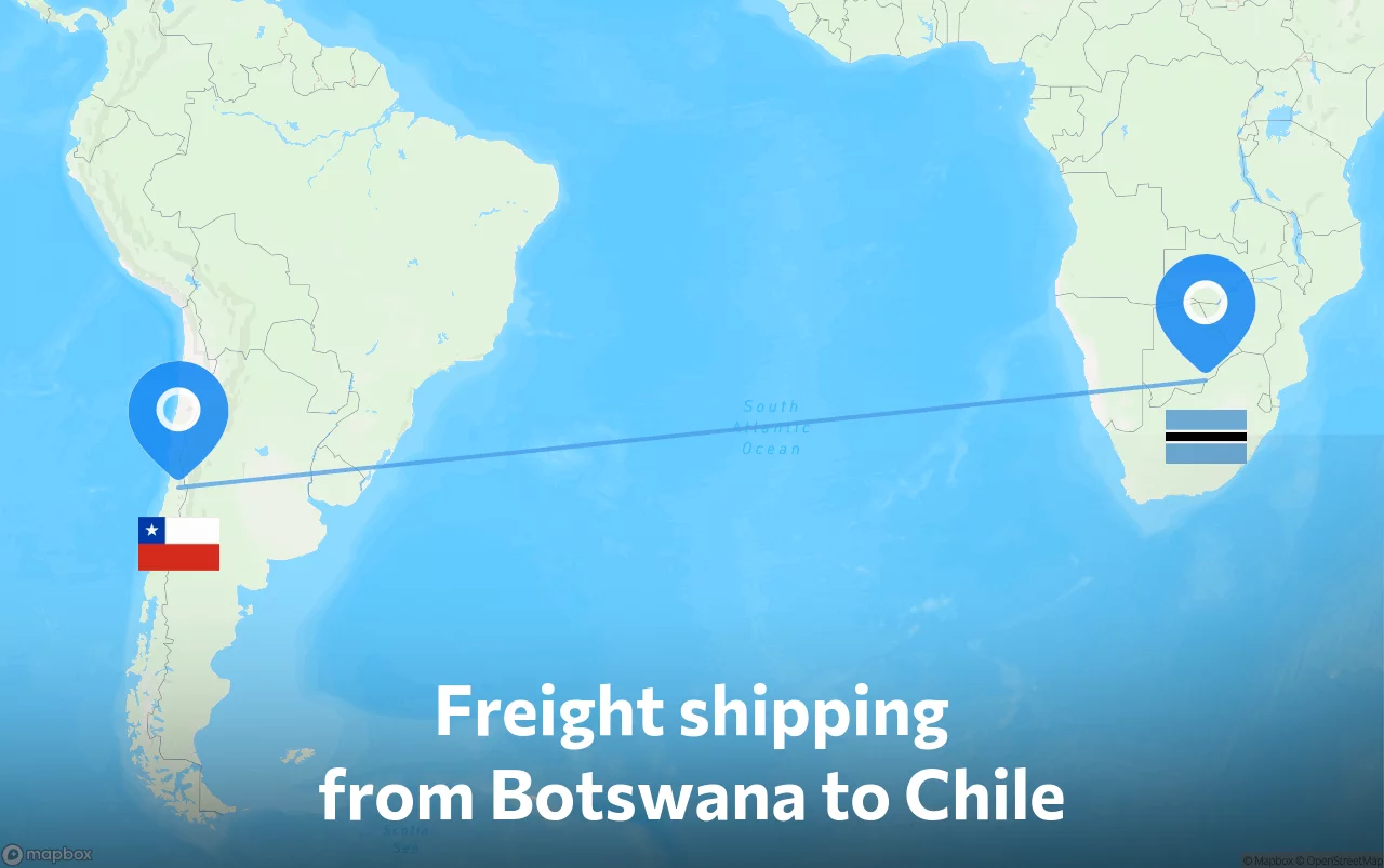 Shipping route from Botswana to Chile
