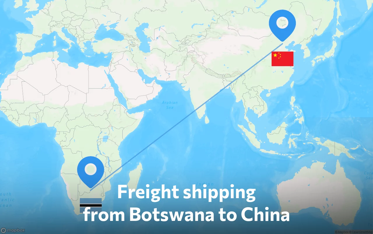 Shipping route from Botswana to China