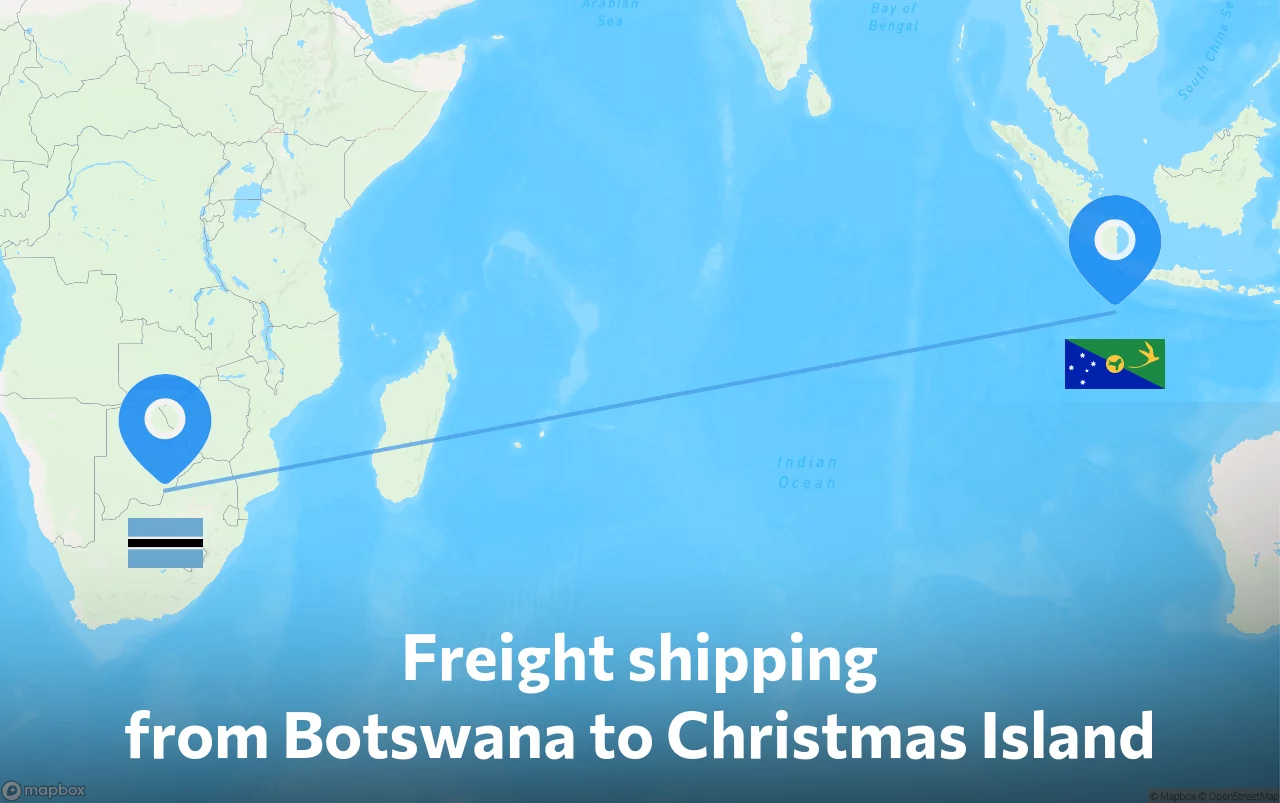 Shipping route from Botswana to Christmas Island