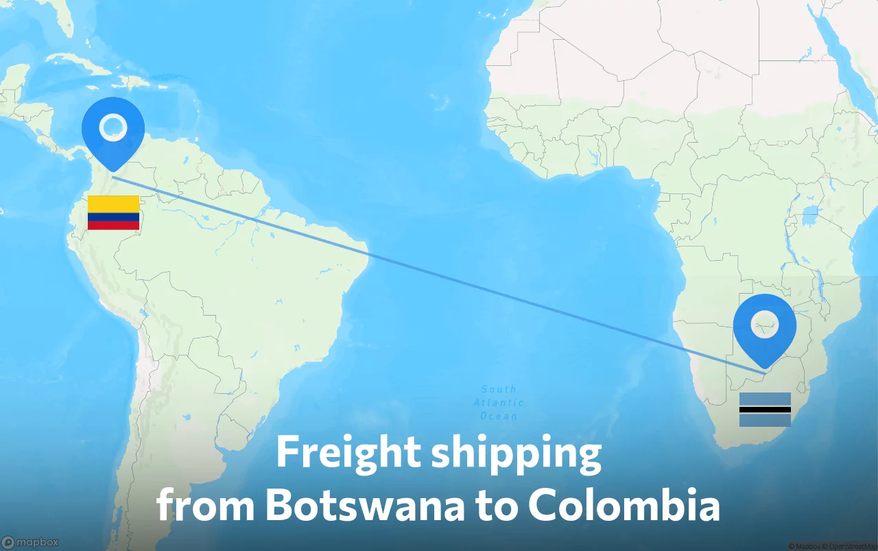 Shipping route from Botswana to Colombia