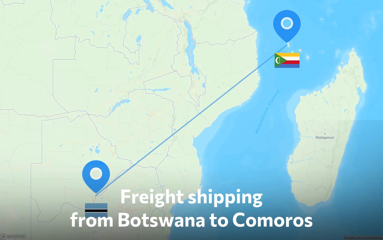 Shipping route from Botswana to Comoros