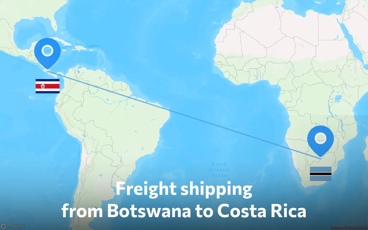Shipping route from Botswana to Costa Rica