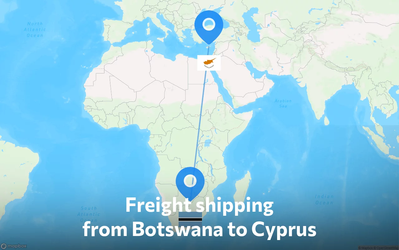 Shipping route from Botswana to Cyprus
