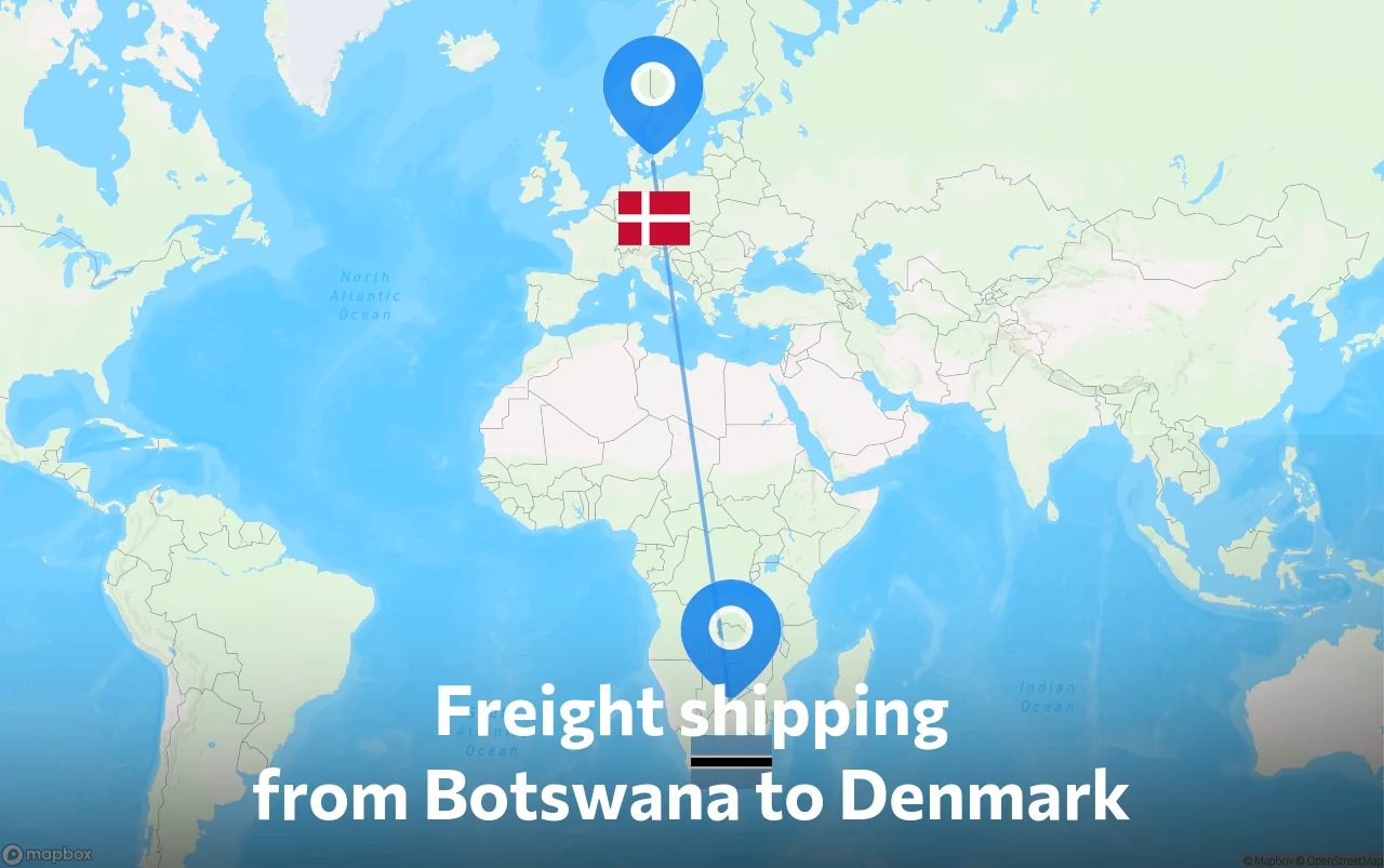 Shipping route from Botswana to Denmark