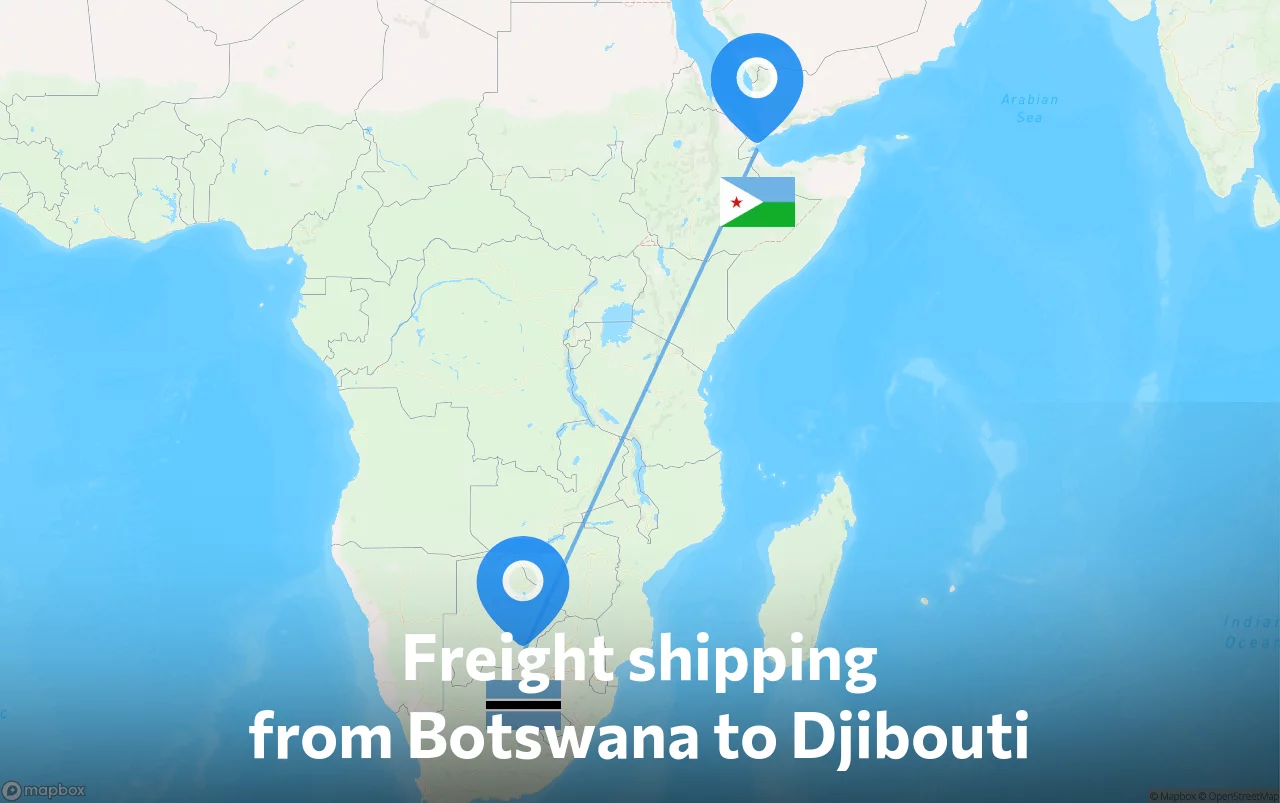 Shipping route from Botswana to Djibouti