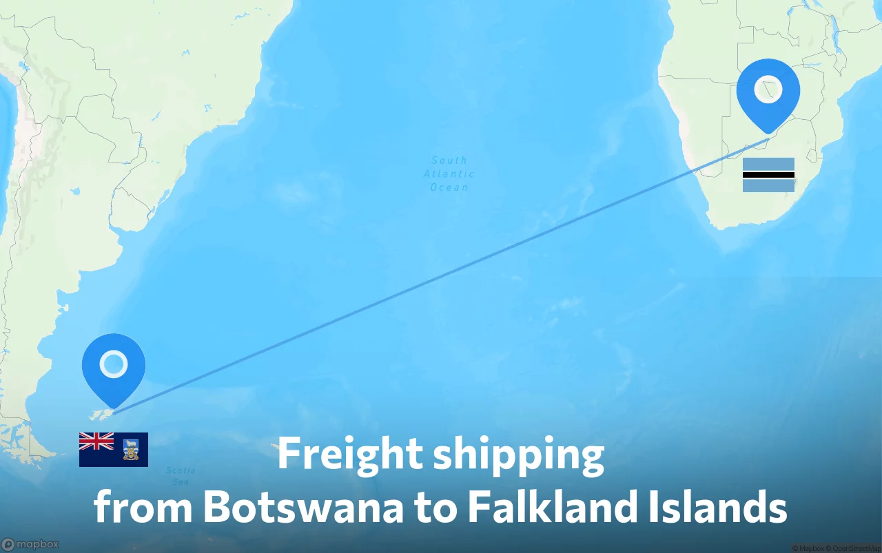 Shipping route from Botswana to Falkland Islands