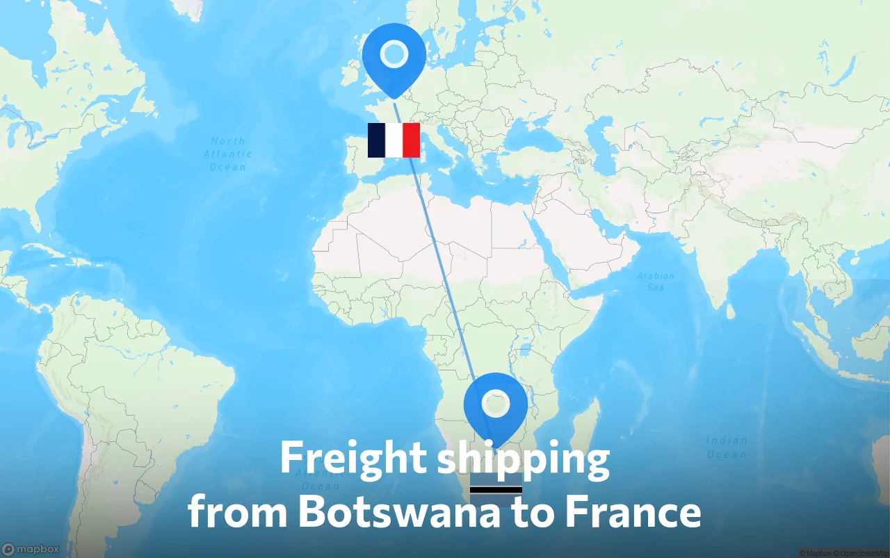 Shipping route from Botswana to France