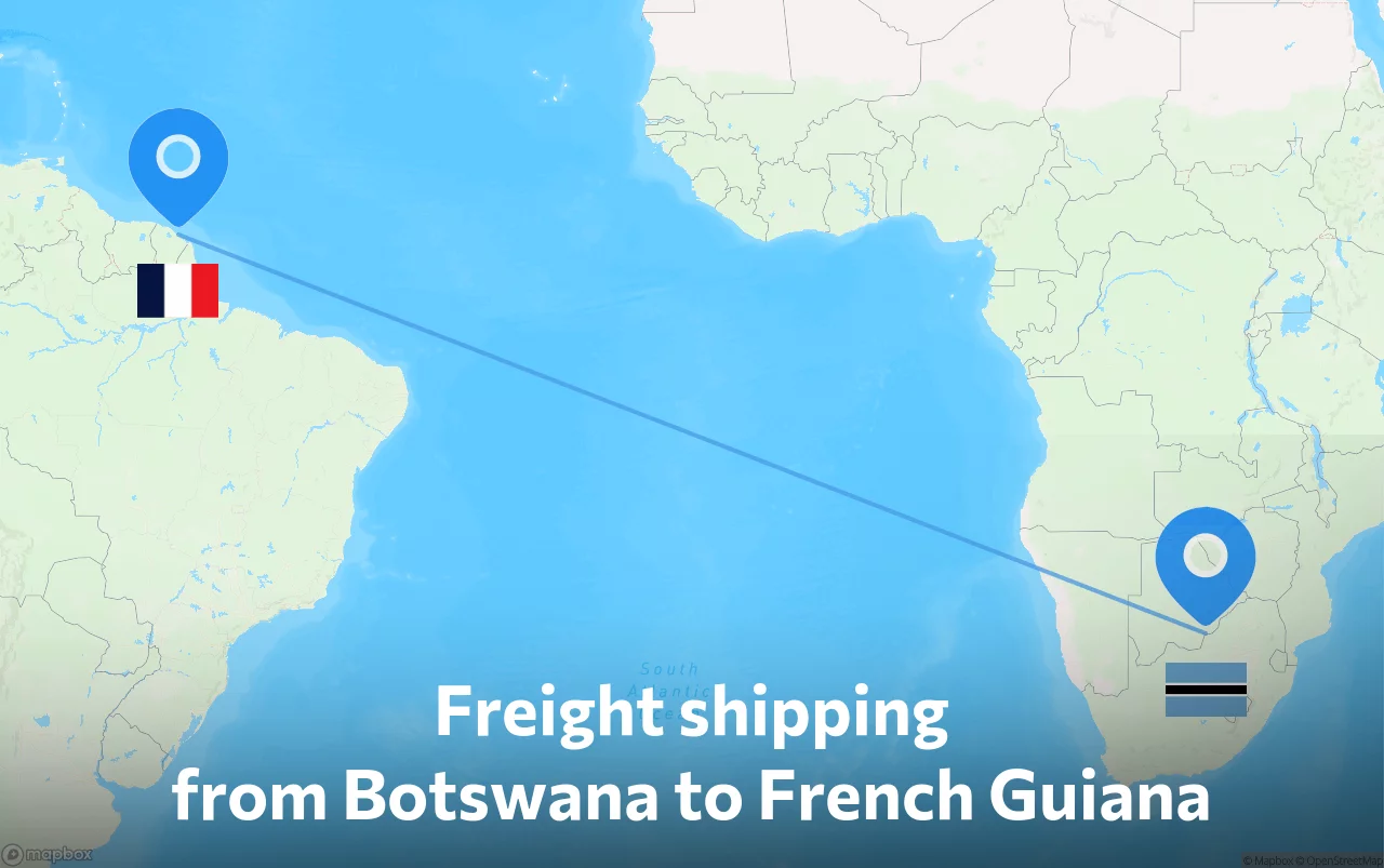 Shipping route from Botswana to French Guiana