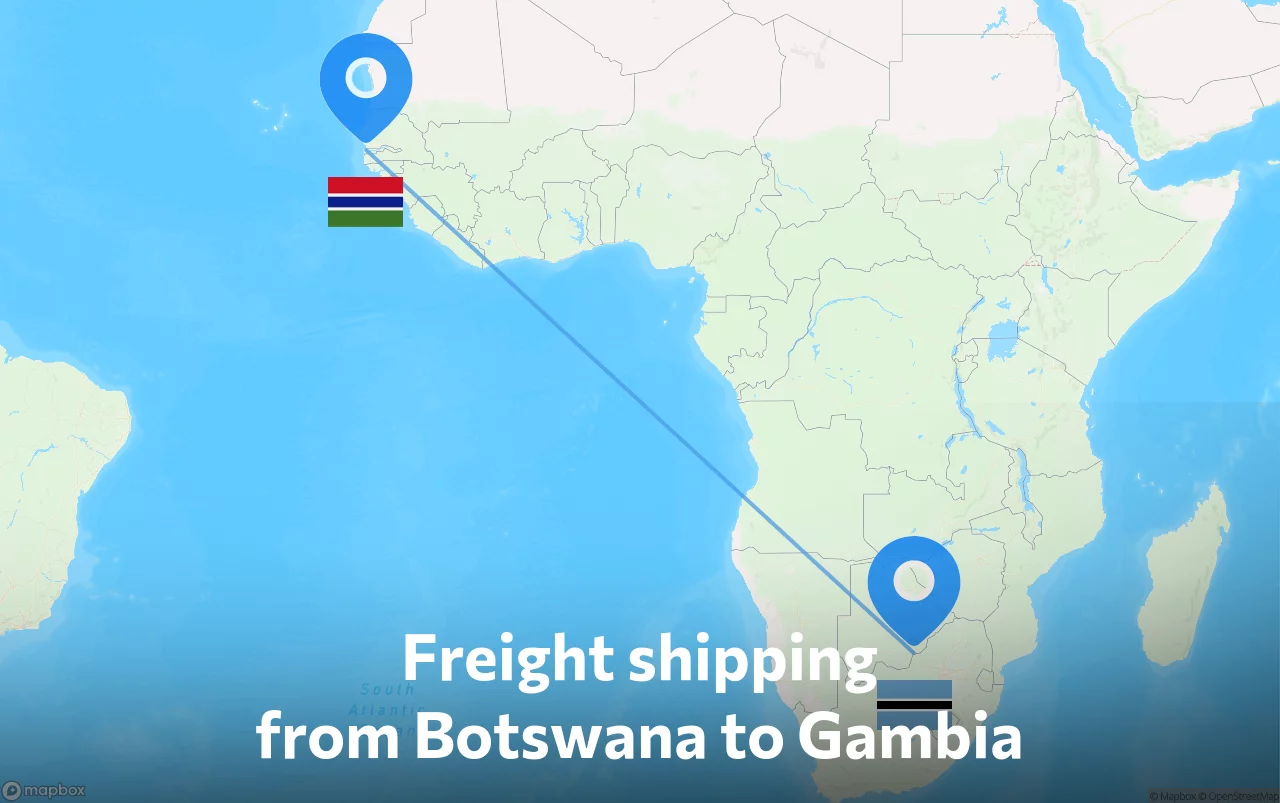 Shipping route from Botswana to Gambia