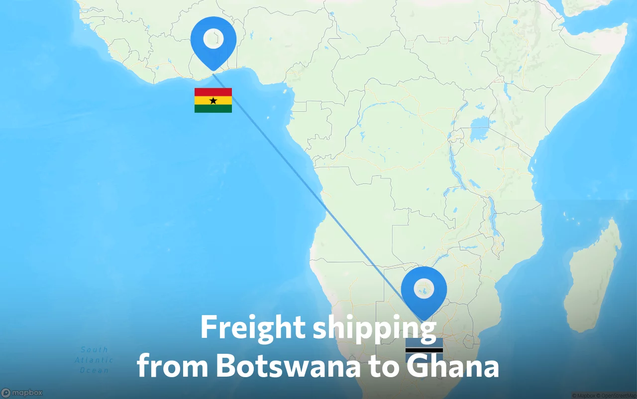 Shipping route from Botswana to Ghana