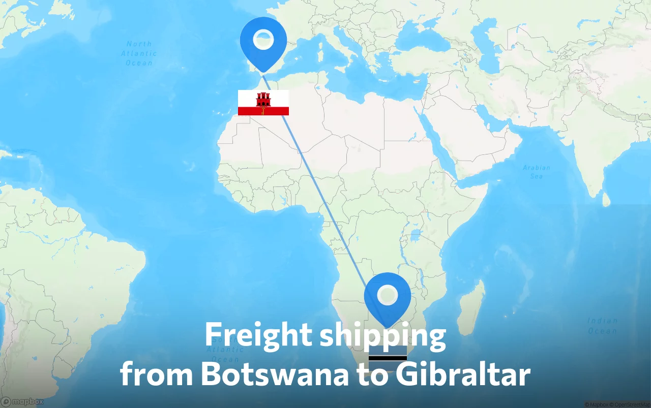 Shipping route from Botswana to Gibraltar