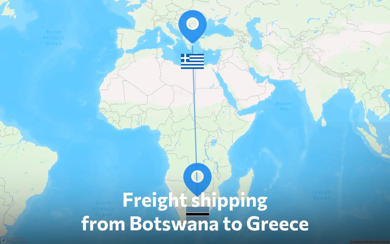 Shipping route from Botswana to Greece