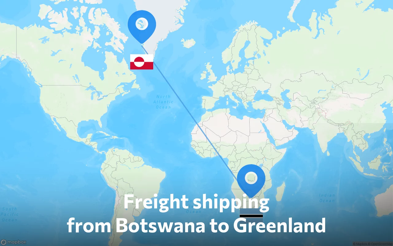 Shipping route from Botswana to Greenland