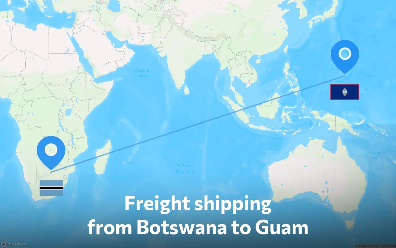 Shipping route from Botswana to Guam