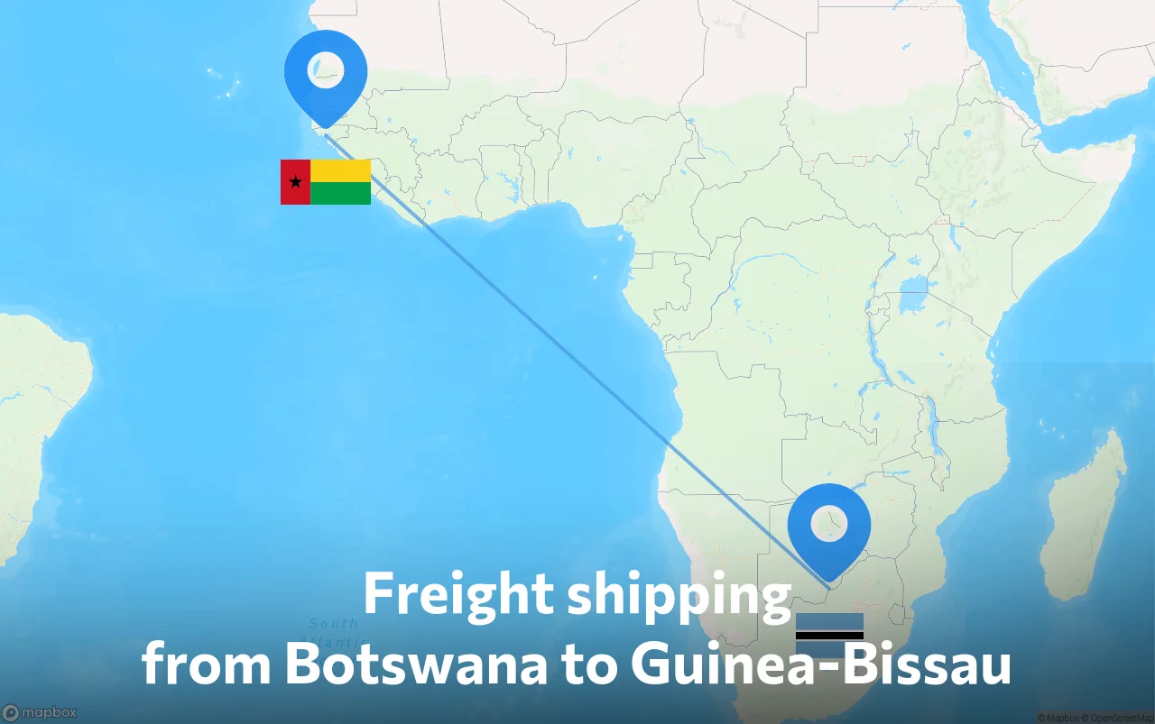 Shipping route from Botswana to Guinea-Bissau