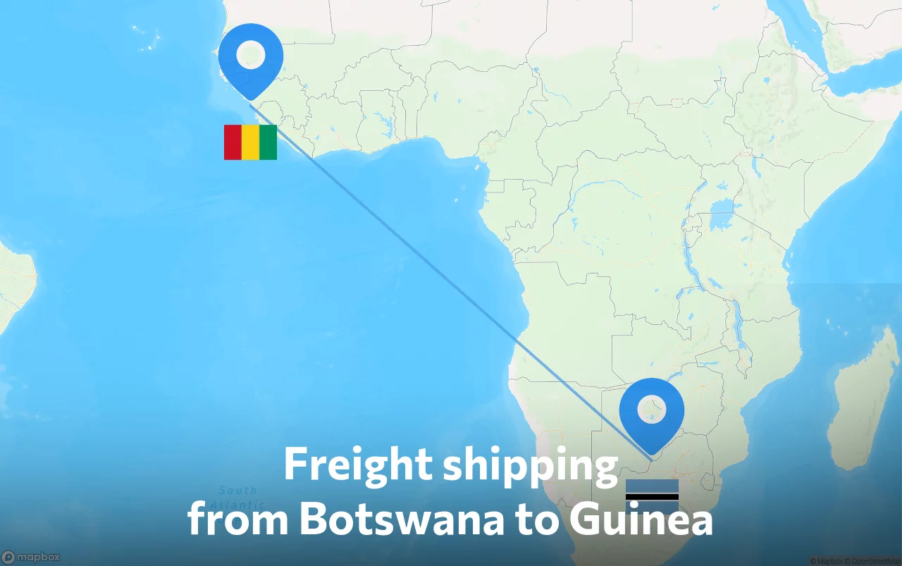 Shipping route from Botswana to Guinea