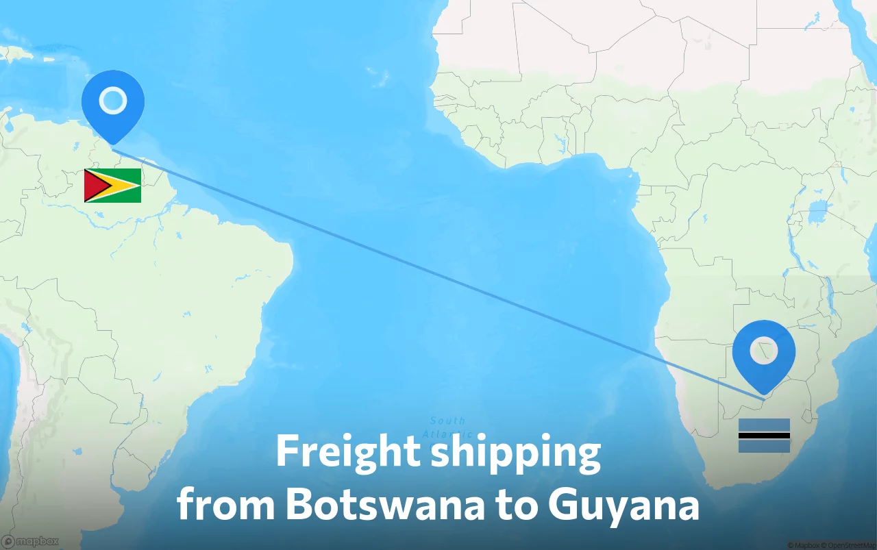 Shipping route from Botswana to Guyana