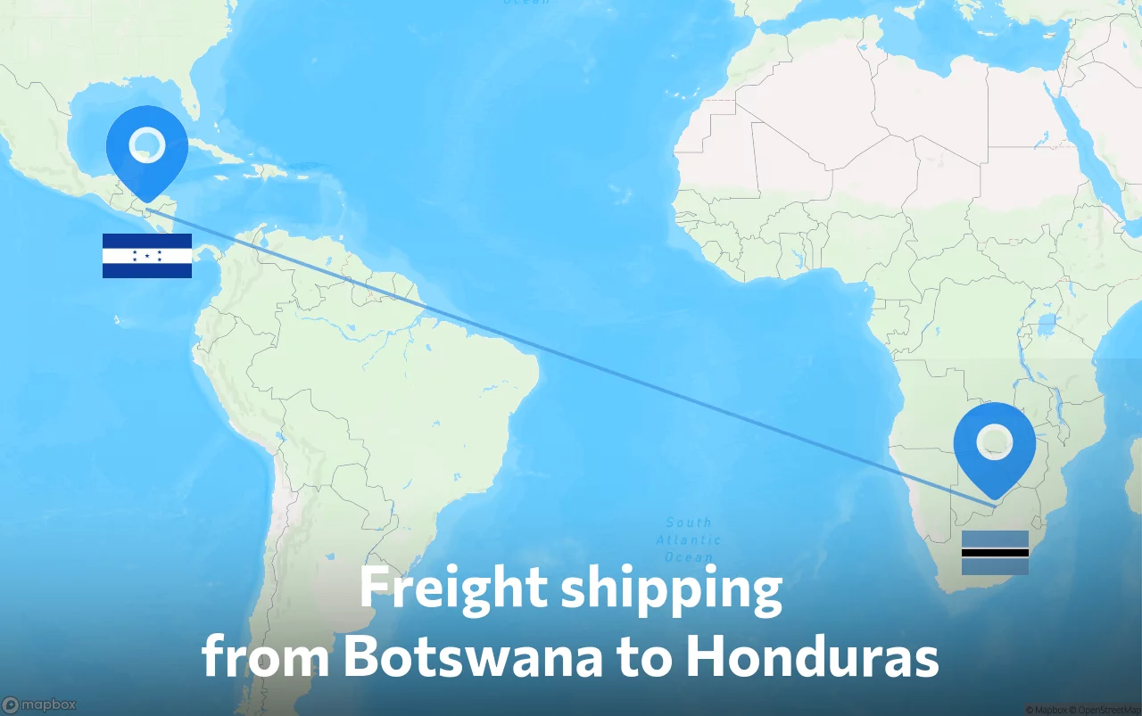 Shipping route from Botswana to Honduras