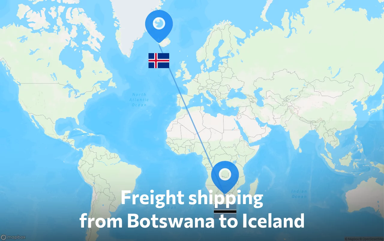 Shipping route from Botswana to Iceland
