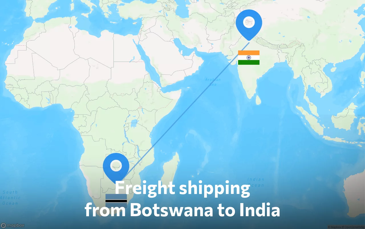 Shipping route from Botswana to India