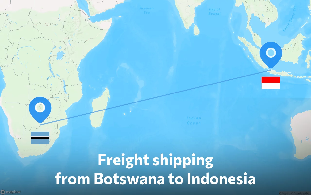 Shipping route from Botswana to Indonesia